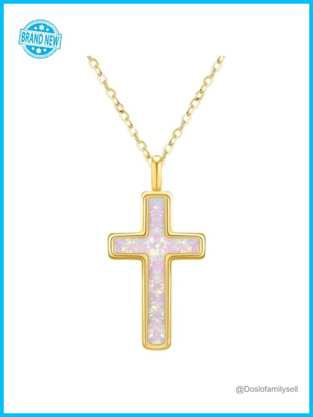 S925 Sterling Silver Opal Cross Necklace Pendant 18" Christian Jewelry